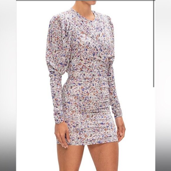 Isabel Marant NWT Ghita Printed Multi drape jersey mini dress puff shoulders 40 - Picture 16 of 16